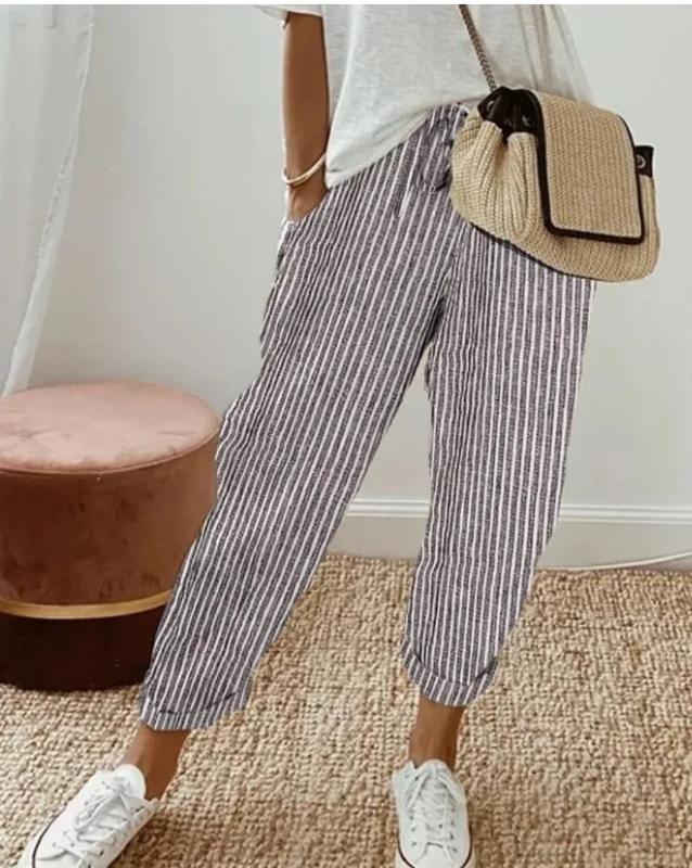 Aria Muse 2026 spring and summer hot fashion Japanese and Korean casual loose striped drawstring elastic waist casual pants