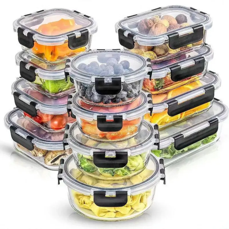 12-Piece Glass Food Storage Containers with Lids Microwave Safe Bento Boxes for Office Workers Leakproof Airtight Lunch Boxes Set