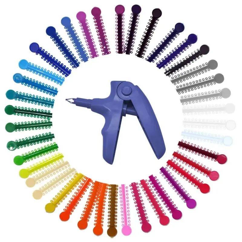Orthodontic Ligature Ties Kit - 1040 Multi-color Rubber Bands With For Braces Complete Tool Set And Procedures