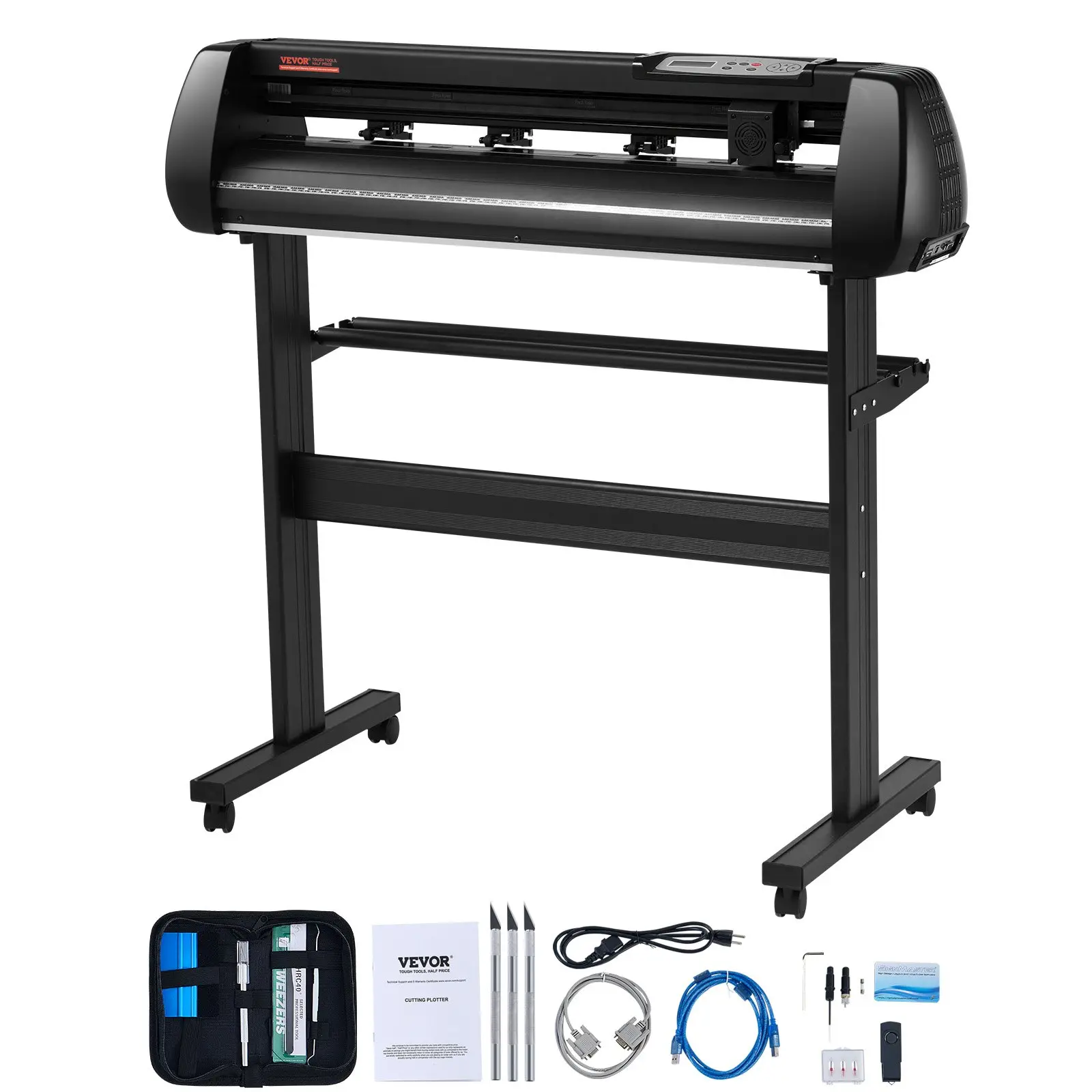 【DealsForYouDays】VEVOR Vinyl Cutter Machine, 34in Offline Bluetooth Cutting Plotter Machine, 400in/10m Steel Roller Shaft Adjustable Speed Force, SignMaster Software Tool DIY Craft Kit for Sign Making Windows Mobile