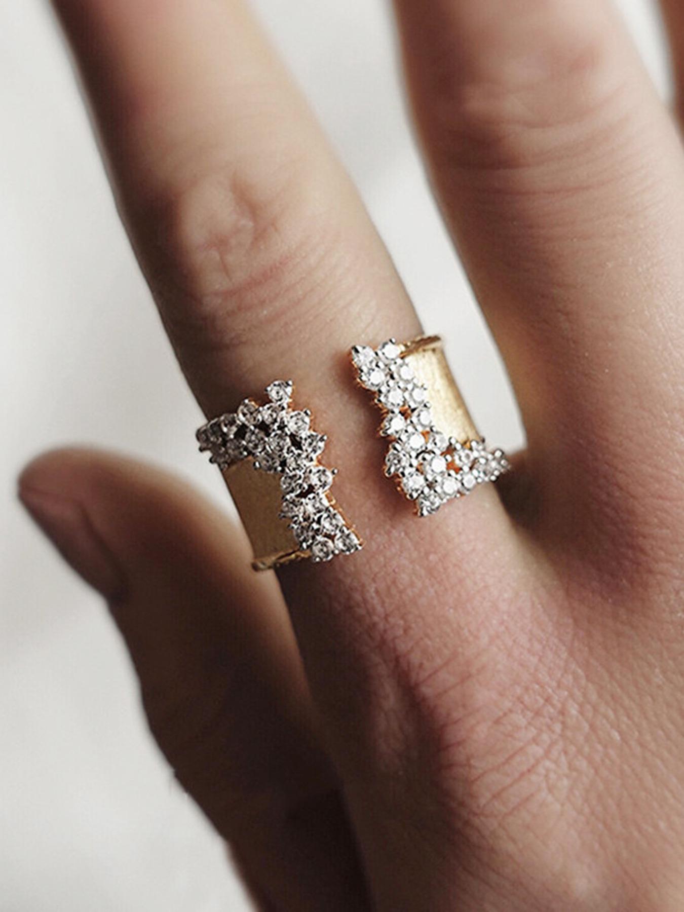 Rhinestone Cuff Ring, Fashionable Jewelry for Women for Party, Daily Clothing Decor, Trendy All-match & Exquisite Jewelry for Birthday Gift