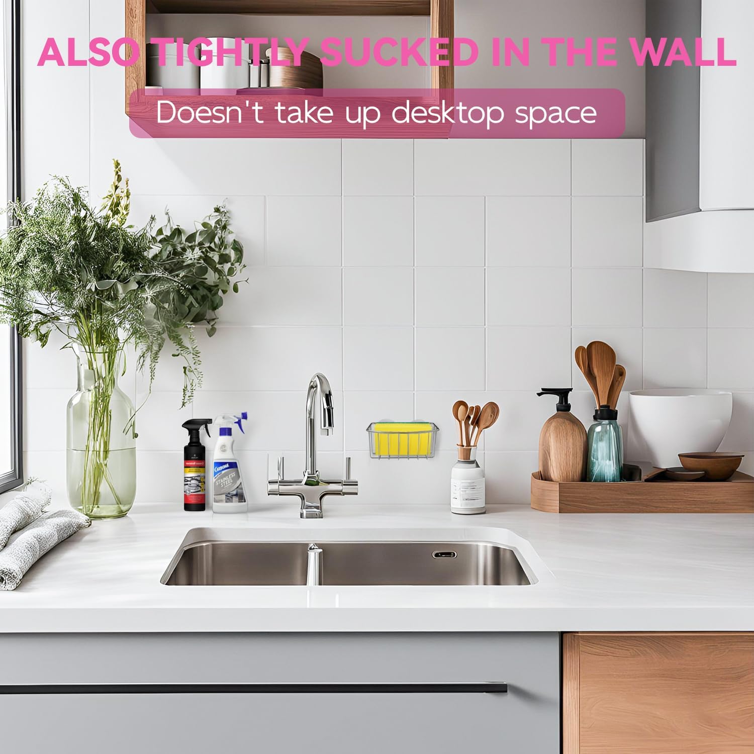 Sponge Holder for Kitchen Sink  with 2 Suction Cups, Efficient Sponge  for Kitchen Storage, Rustproof, Highly Adhesive