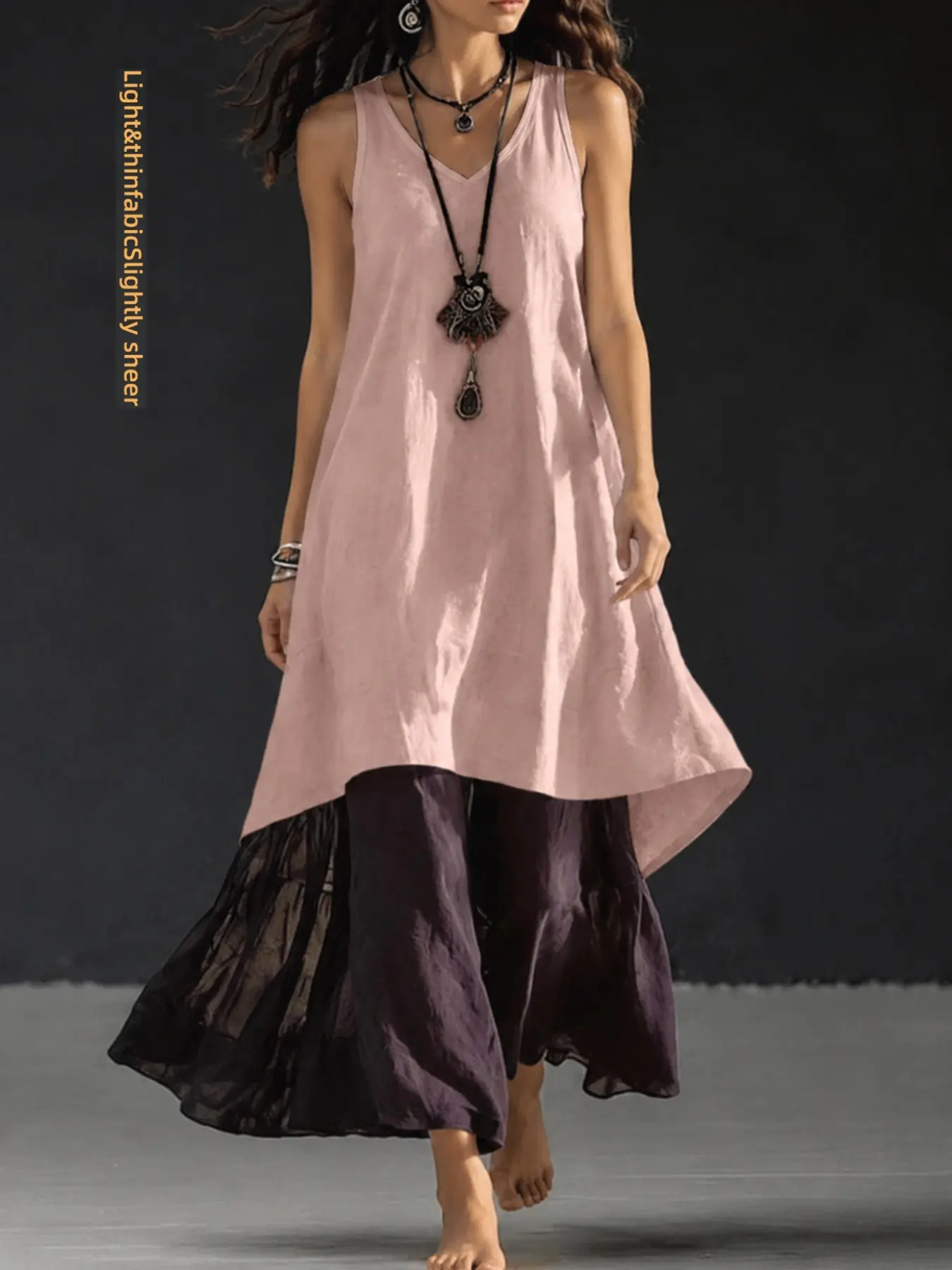 Summer Bohemian Dress for Women, Sleeveless V Neck Retro Patchwork Long Dress, Loose Fit Summer Patchwork Tank Dress, Casual Vacation Beach