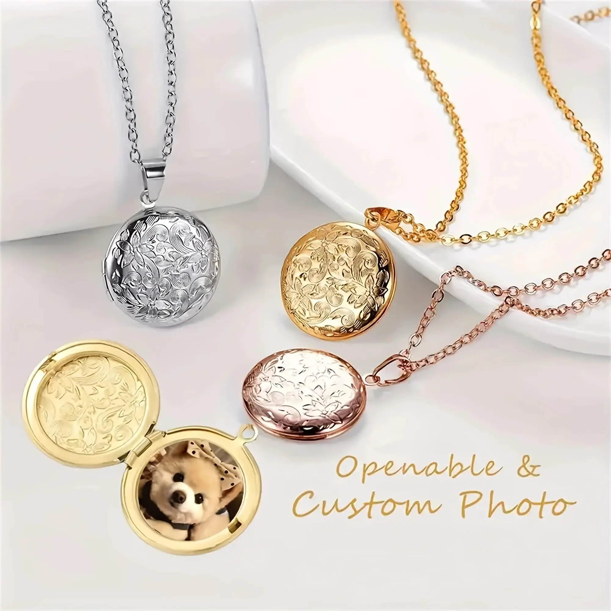 Custom 1/2 Photo Pendant Necklace Personalized Circular Carving Locket Necklace for Men & Women Father's Day Mother's Day Gifts