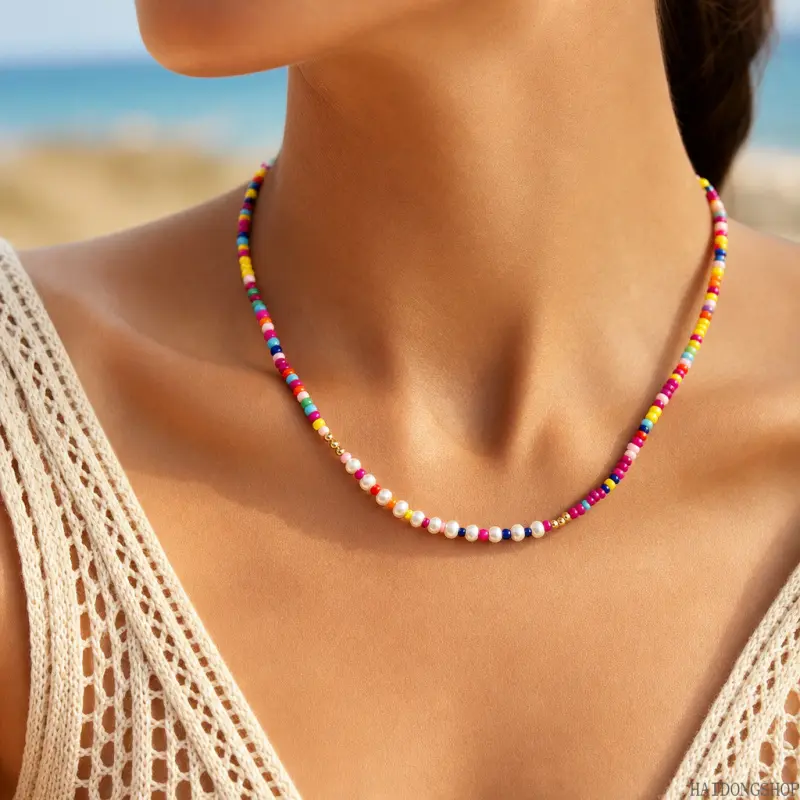 Boho Colorful Glass Beaded Necklace for Women & Girls, Dainty Versatile Bohemian Fashion Jewelry, Exquisite Ornament Ideal as a Birthday Gift season witchy men's holiday haul christmas birthday anniversary chain luxury daily wear gift men durable