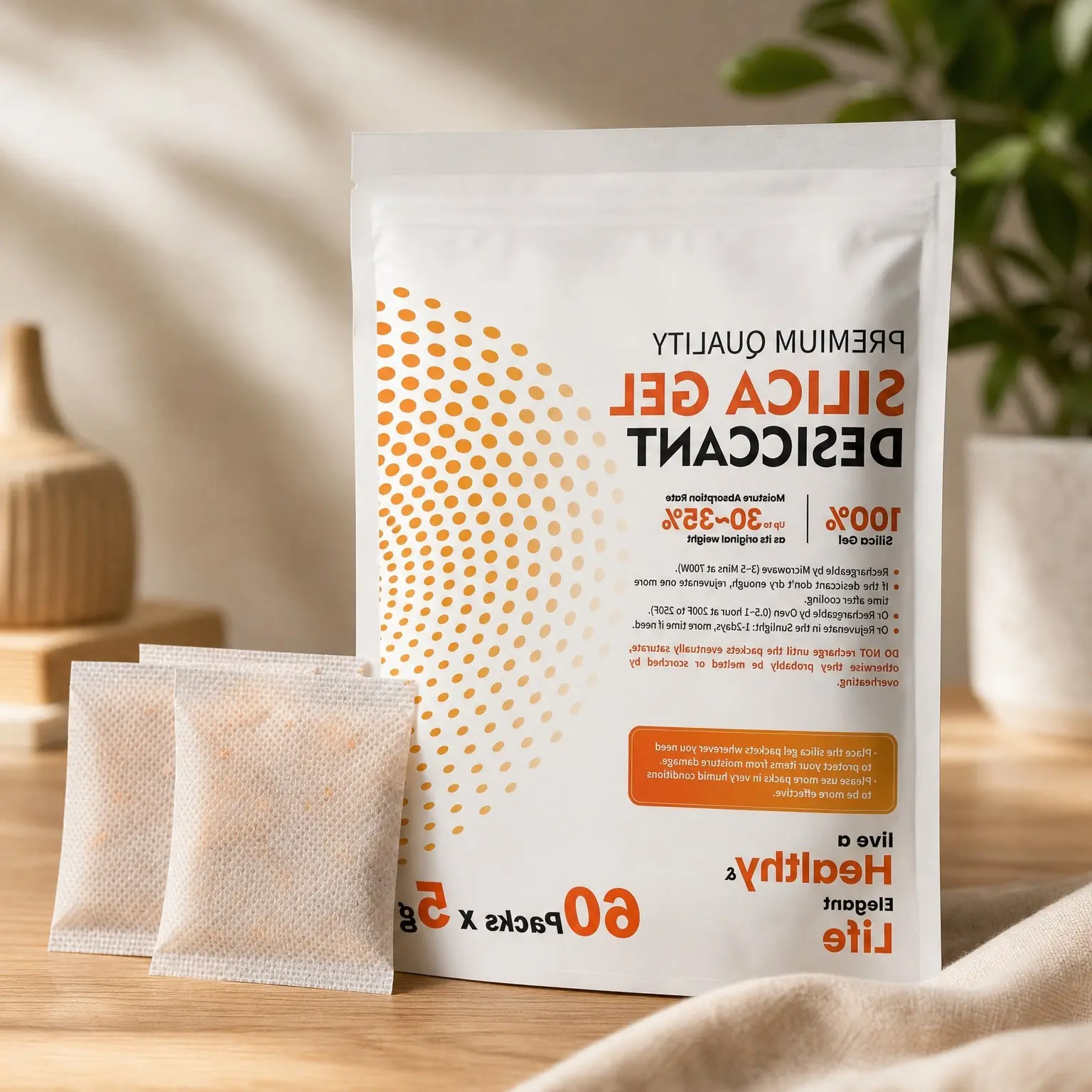 60 Packets of 5 Gram Moisture Indicating Silica Gel Desiccant PacksGift