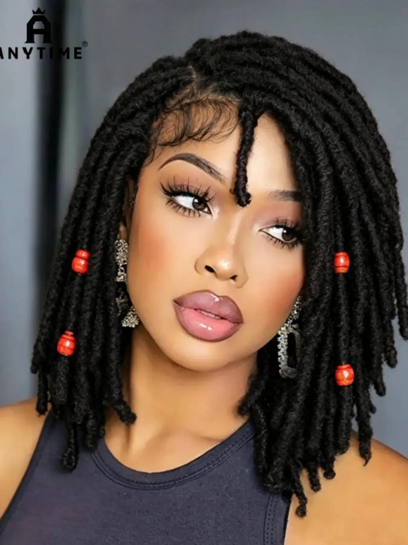 Dreadlocks Cornrow Afro Curly Braided Wigs, Short Locs Full Lace Wig, Dreadlock Box Braids Wigs with Baby Hair, Synthetic Material Wigs, Synthetic Hair for African Women