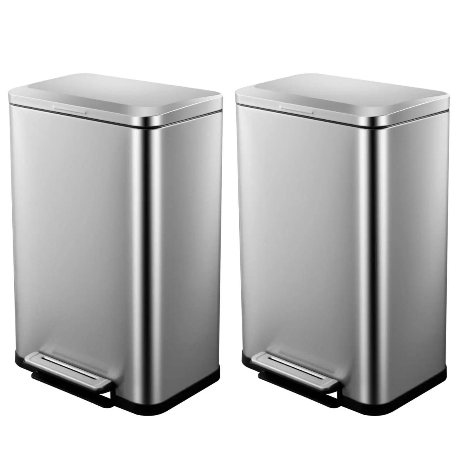 Garvee Stainless Steel Rectangular Pedal Recycle Bins - 50L & 8L Sizes with Lids, Inner Buckets, Hands-Free Kitchen Waste Cans for Efficient Waste Management