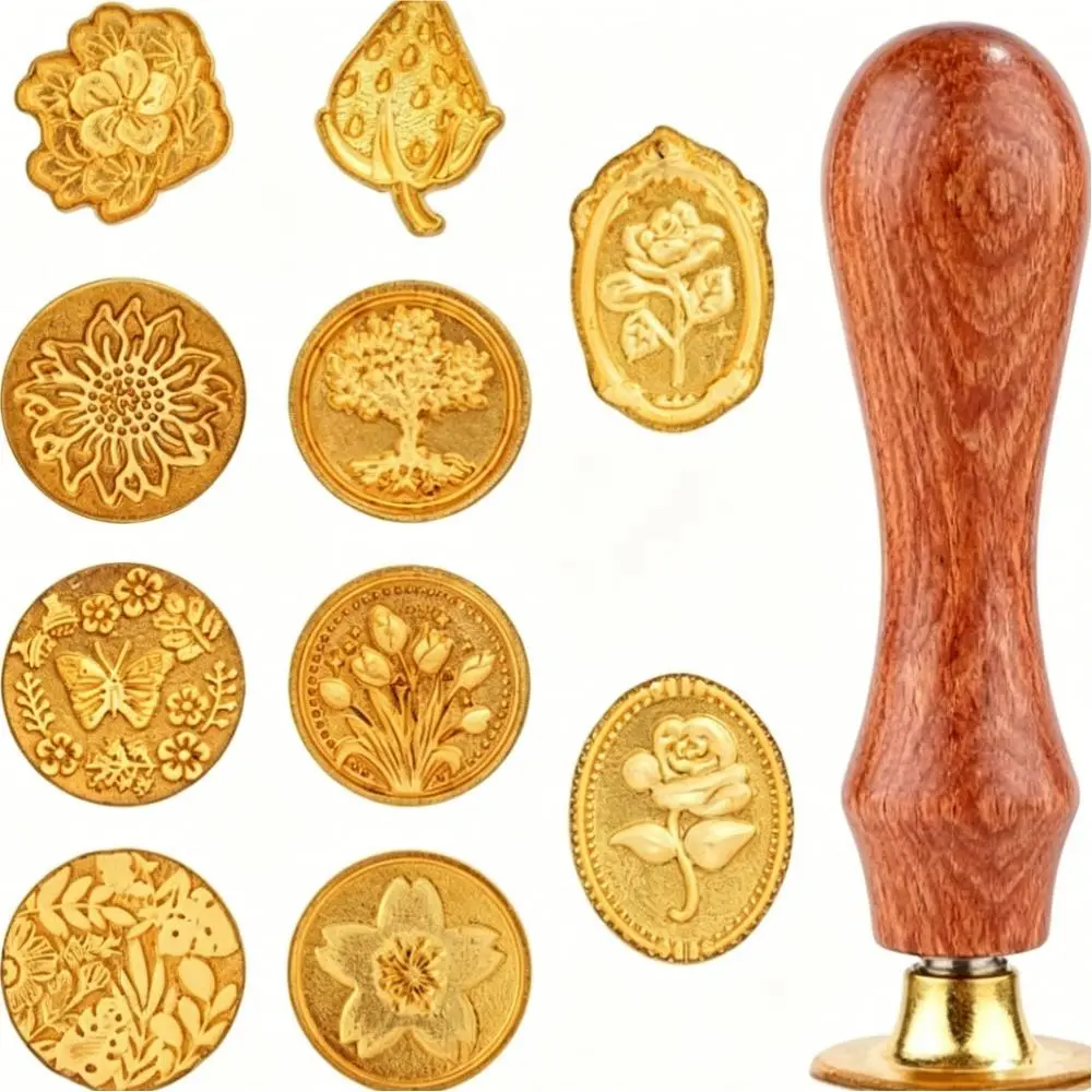 Reusable Handheld Vintage Floral Wax Seal Stamp Kit, 10 Wax Stamps plus 1 Wooden Handle, Decorative Stamps for Wedding, Birthday, Invitations, Gift Wrapping, Scrapbooking & DIY Crafts