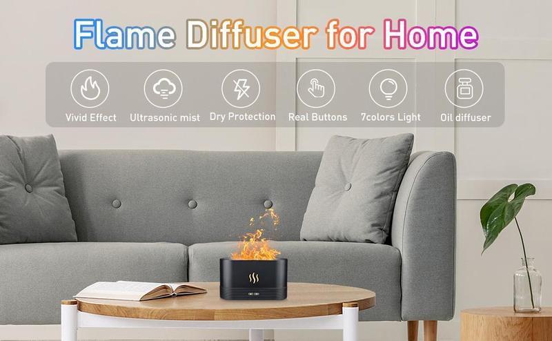 Colorful Flame Air Aroma Diffuser Humidifier, Upgraded 7 Flame Colors Noiseless Essential Oil Diffuser for Home, Office with Auto-Off Protection 180mL