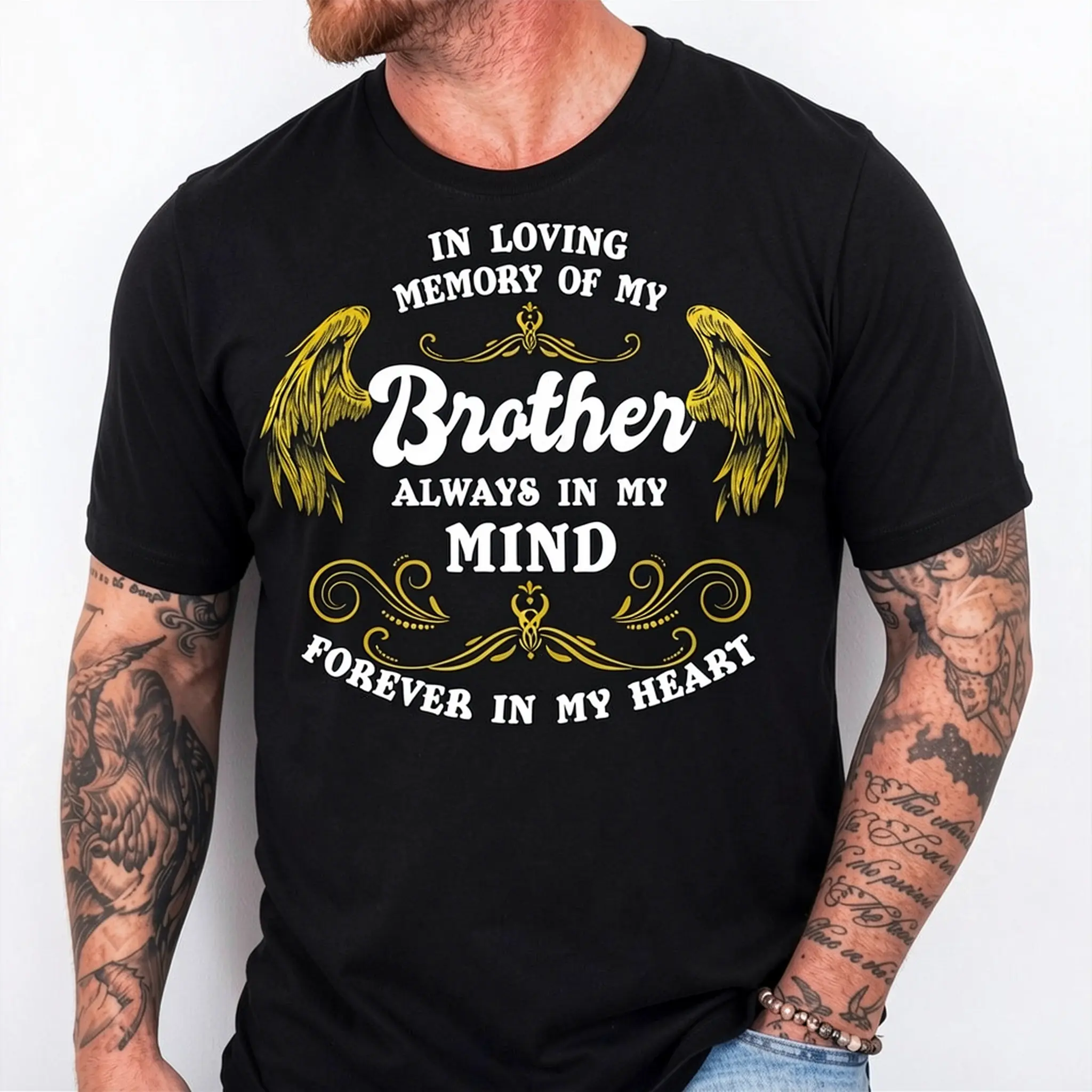In Loving Memory Of My Brother Shirt, Grief For Brother Summer Casual Shortsleeve Cotton T-Shirt