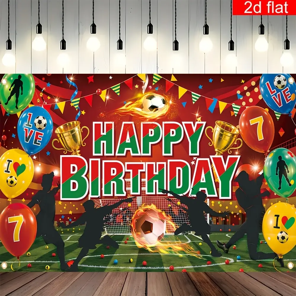 Football Birthday Party Banner, Soccer Field, Trophy, Balloon Theme Background, Polyester Material, Metal Hooks, Kids Party Decor, Soccer Decorations For Party