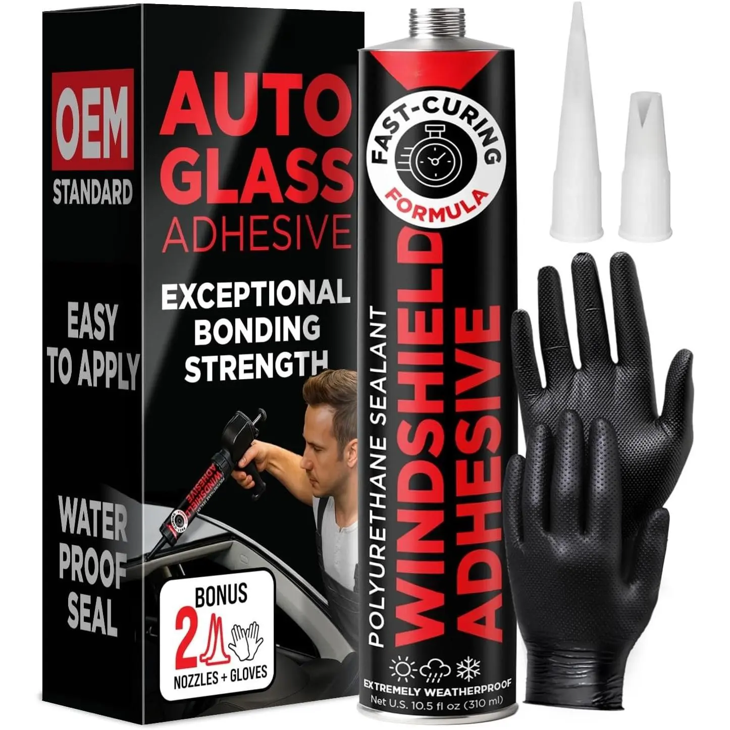 Windshield Adhesive – Easy to Apply –  Curing & Weather Resistant – High-Strength Bond – Professional Polyurethane Auto Glass Adhesive – Windshield Sealant – Repair Kit for ,  & SUVs