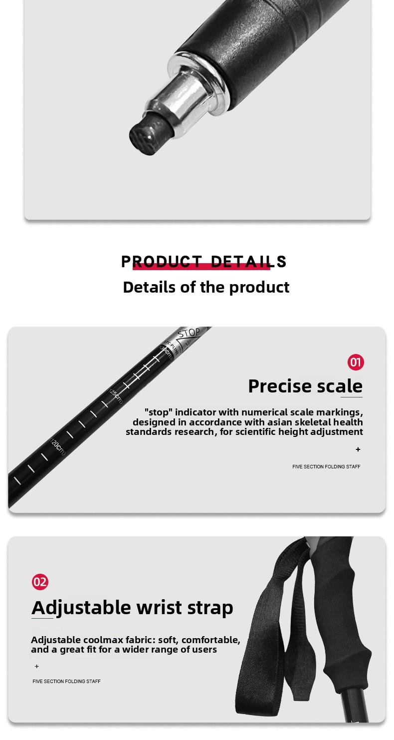 Five-section folding trekking pole, camping hiking pole, ultra-light aluminum alloy portable non-slip climbing cane