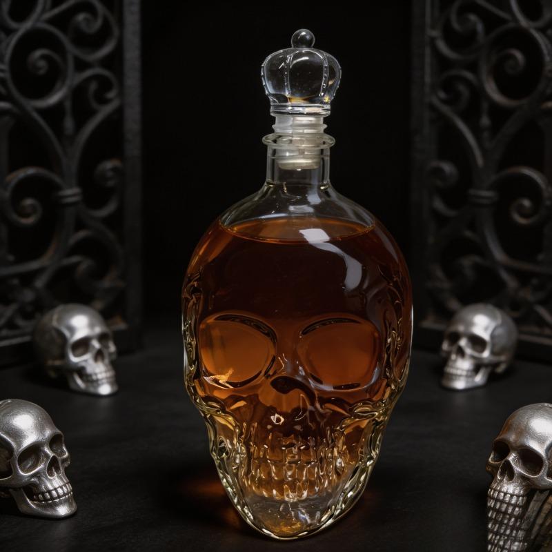 Sovereign Skull Whiskey Decanter, 350ml Gothic Skull Glass Liquor Bottle, Dark Style Empty Wine Vessel for Home Bar Decor & Gift