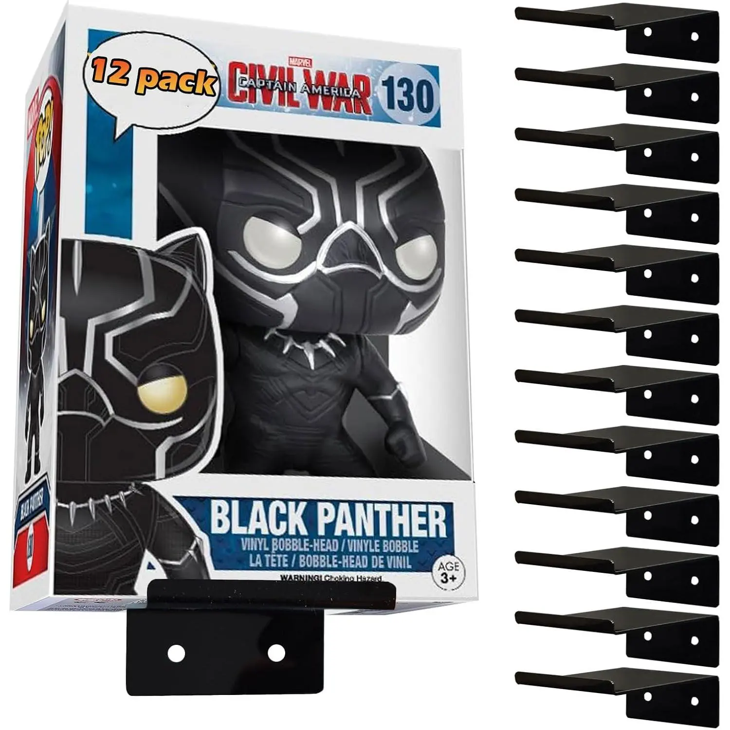 12 Wall Display Shelf for  Pop Boxes, Boxed  Action Figure Holder | Black,  Display Case for Boxed Characters