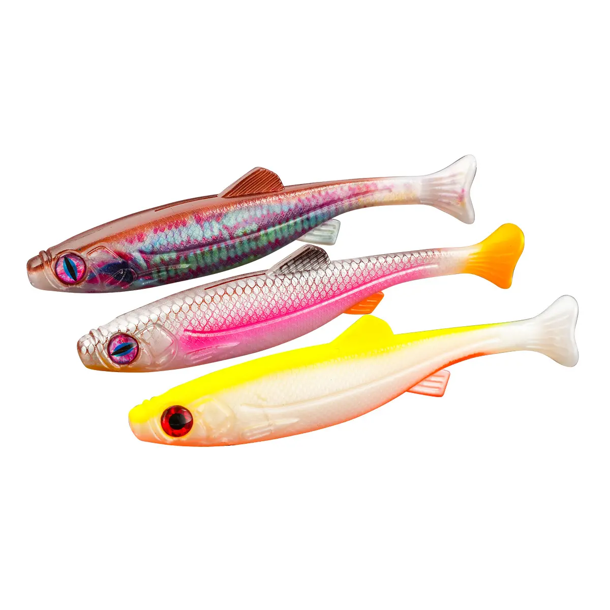 Soft Plastic Paddle Tail Swimbait, 19cm 63g High Action Lure with Lifelike 3D Fish Eyes, Pre-Rigged for Trolling and Boat Fishing, Lifelike Eyes, Pre-Rigged Hook, Synthetic Hair