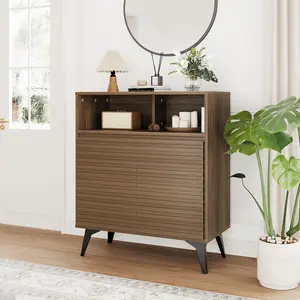 OUTGOODS Modern Fluted Sideboard Buffet Cabinet – Adjustable Shelves, Spacious Top Storage, Metal Legs – Versatile Storage for Dining Room, Kitchen, Entryway or Living Room