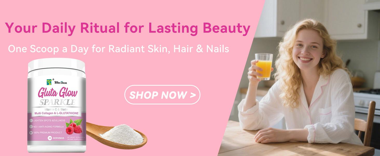 Multi Collagen & L-Glutathione Powder – Supports Skin Brightening & Healthy Glow – Hydrolyzed Collagen Peptides Types I, II, III, V & X – Vitamin C & Biotin – Hair, Skin & Nail Support – 30 Servings