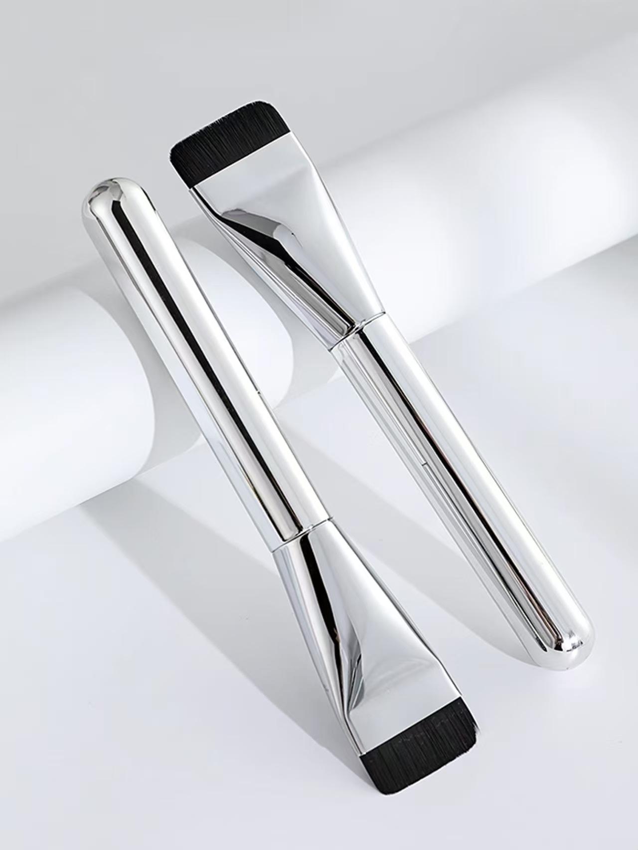 2-in-1 Ultra Thin Foundation Makeup Brush & Black Air Cushion Sponge Set Professional Flat Powder Brush for Flawless Finish