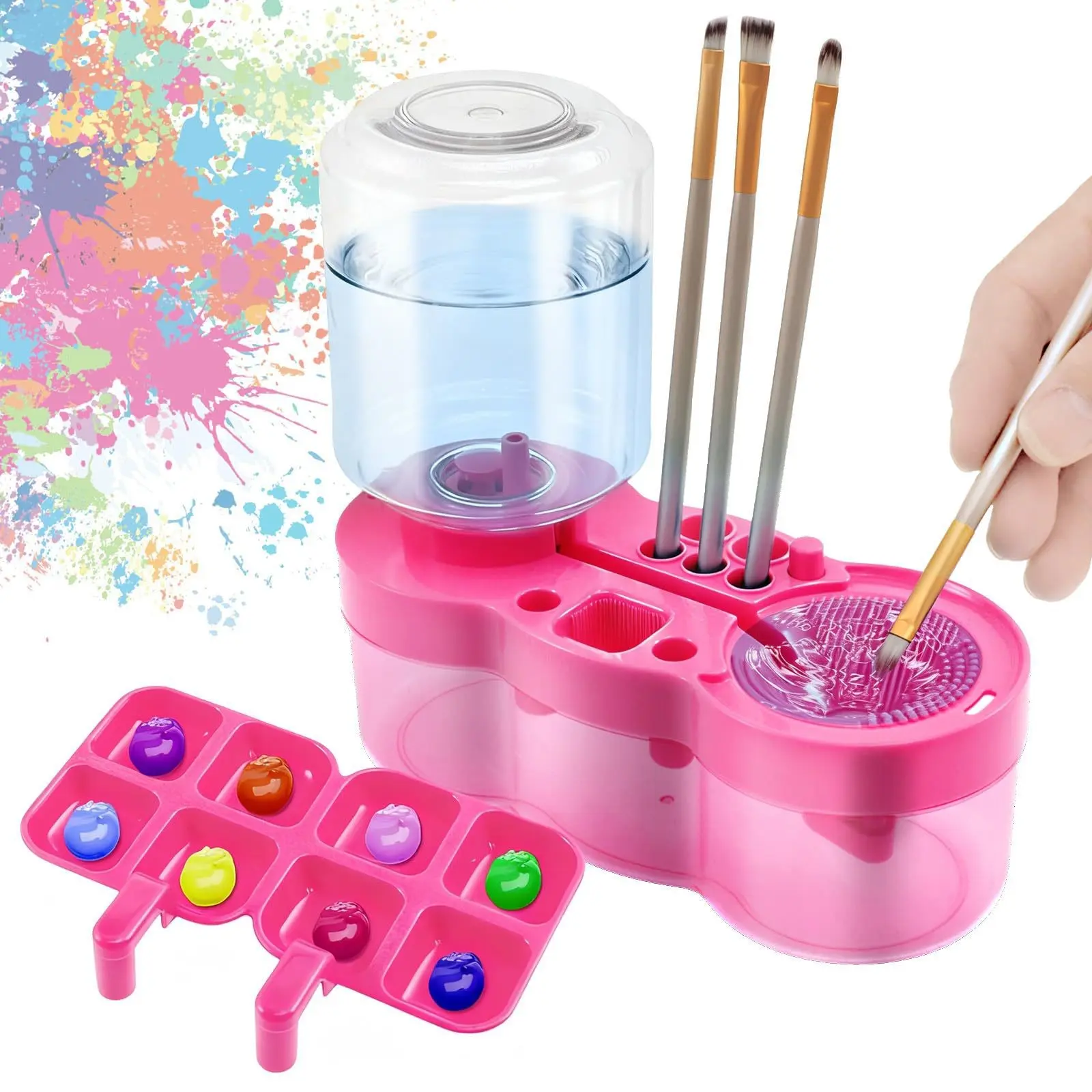 Circulating Water Paint Brush Washer, Upgraded Art Brush Cleaning Tool with Drainage Tray & Pen Holder Slot, Multipurpose Art Supply for Acrylic, Watercolor, Water‑Based Painting