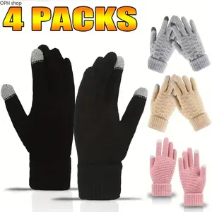 Unisex 4-Pack Touchscreen Knit Gloves, Warm Soft Stretch Thermal Winter Gloves with Touchscreen Fingertips for Men & Women, Ideal for Driving, Outdoor Activities & Daily Wear