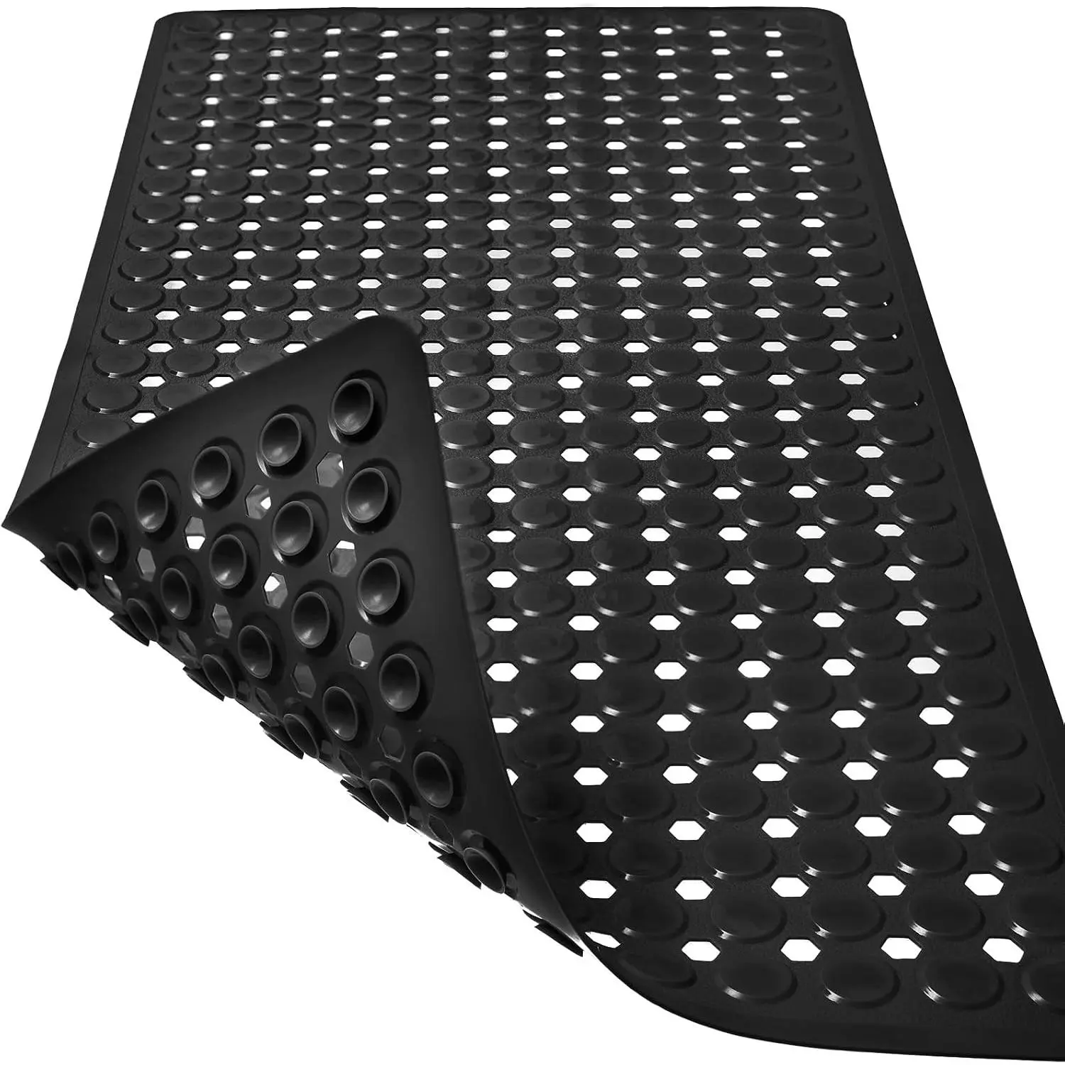 Bath Mat for Tub & Shower, Non Slip Soft Bathmat with Suction Cups & Drain Holes, Machine Washable Bathtub Floor Liner Mats for Bathroom, 35x16 Inch, Black