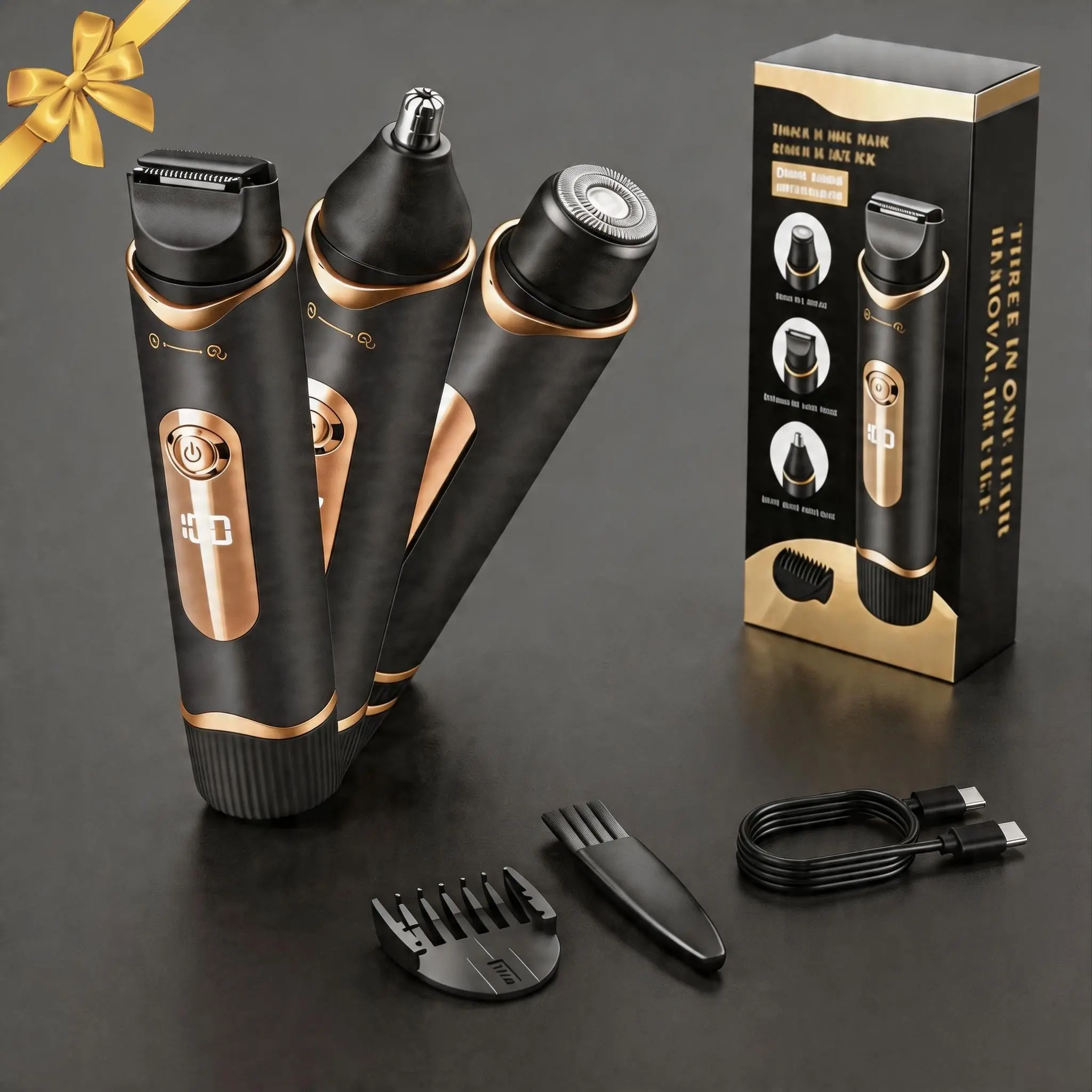 3‑in‑1 Electric Grooming Trimmer Rechargeable Digital Display Shaver Nose Hair Trimmer Kit, USB Rechargeable Trimmer Type‑C Charging for Beard Body Armpit Private Hair Removal for Men & Women