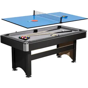 2-in-1 Pool Table & Ping Pong Table Combo – Multi-Game Table for Family Game Room with Billiard Balls, Cues, Table Tennis Paddles, Brush – Sturdy Structure, Easy Assembly