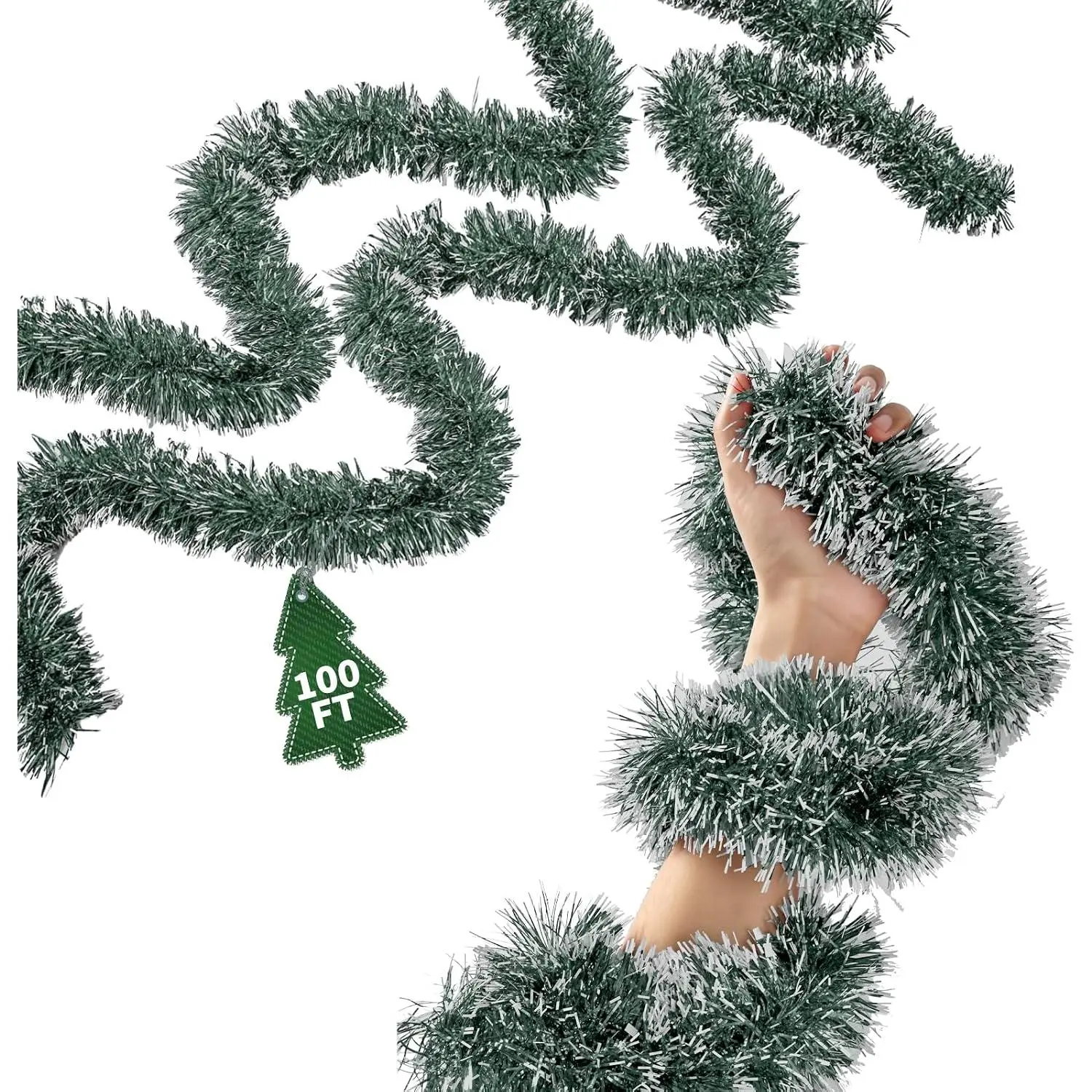 100Ft Christmas Garland - Xmas Tree Decorations, Christmas Tinsel Decorations for Indoor&Outdoor  Decor, Christmas Metallic Twist Garland Ceiling  Decorations for  Year(Green)