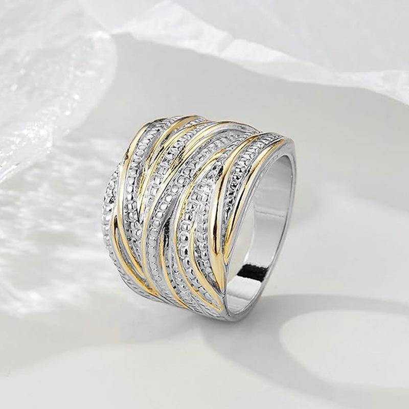 Vintage Two-Tone Twisted Texture Ring for Men & Women | Unisex Retro Statement Band