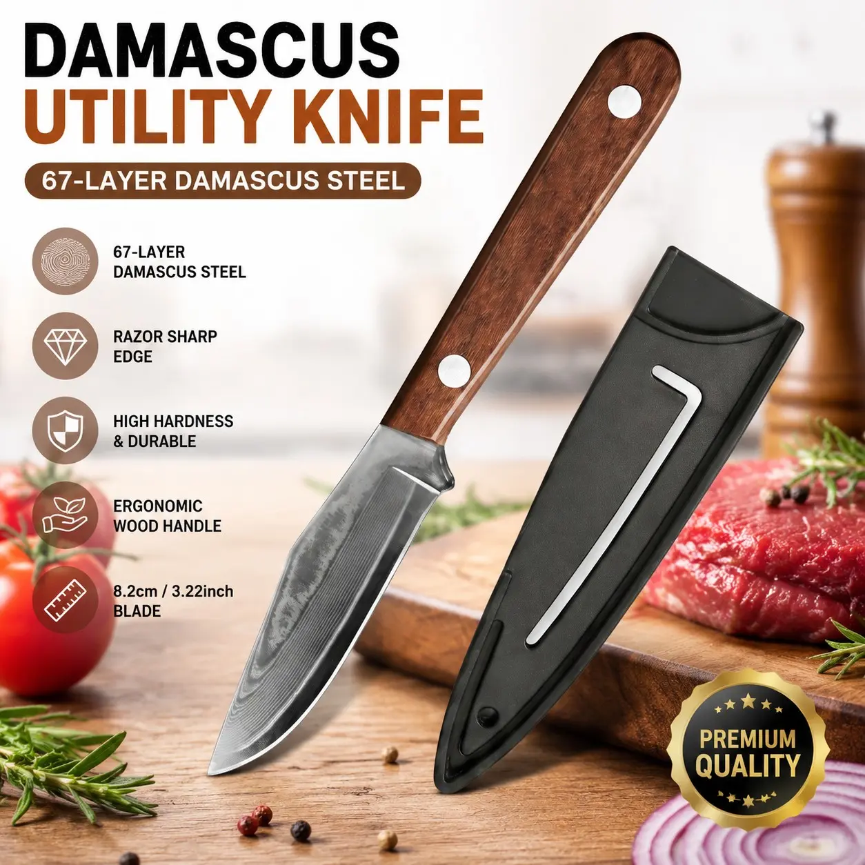Multi-Function Kitchen Utility Curved Knife and Pocket Fruit Knife Effortless Precision Sharpness with Leather Sheath Culinary Grade Stainless Steel Ergonomic Wood Handle for Home Chefs Daily Food Prep Peeling Meat Carving Uses