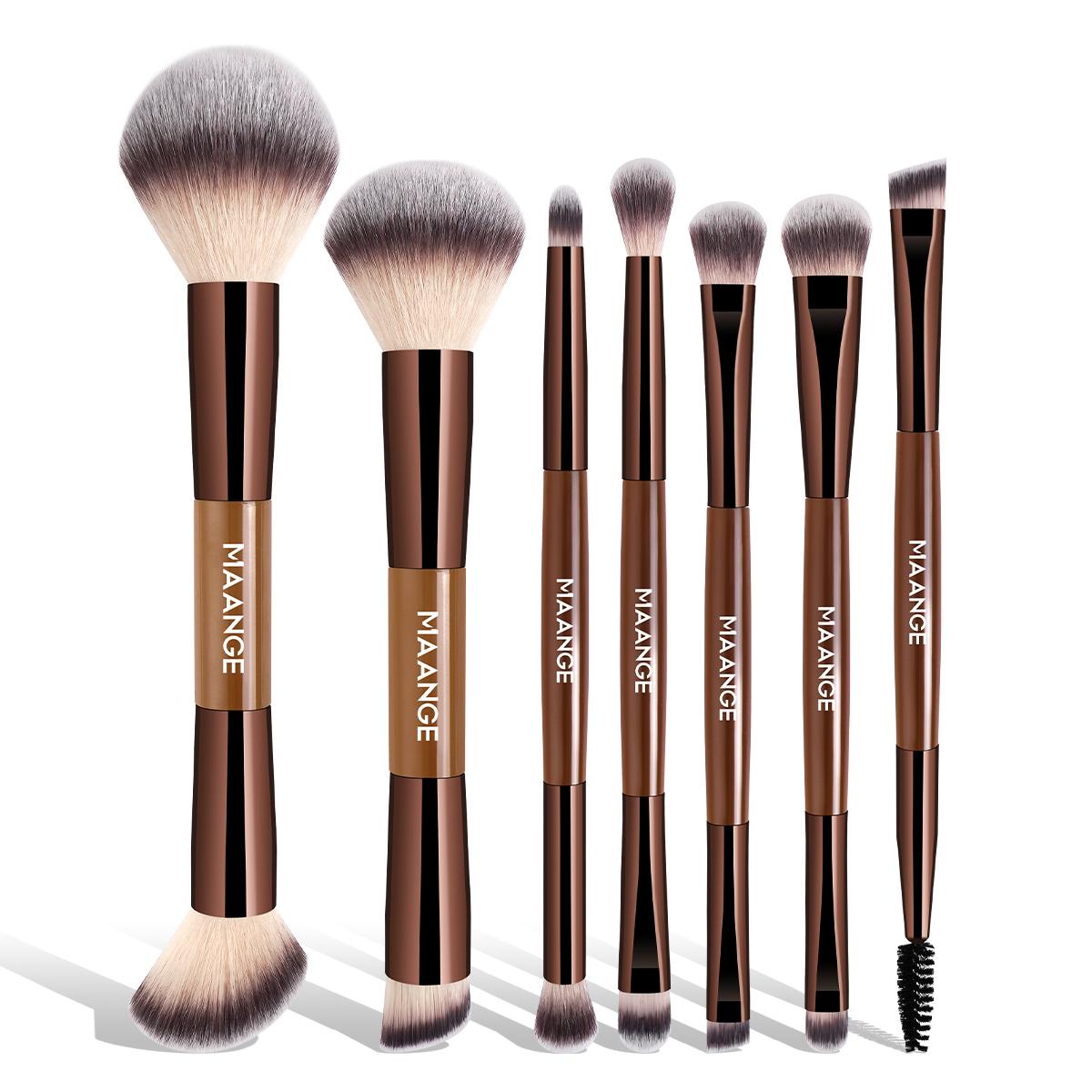 Maange 7-Piece Cosmetic Brush Set: Professional Dual-Ended, Multifunctional Makeup Brushes for Foundation, Concealer, Blush, Eyeshadow, Contour, Bronzer, Powder, Cruelty-Free Peach Dust, Makeup Accessories Gifts for Friends #GLOBAL PICKS