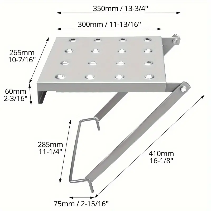 Adjustable Ladder Work Platform, Heavy Duty Anti-Slip Metal Tool Tray With Multi Holders, Sturdy Hanging Ladder Accessory for Electricians Carpenters Painters