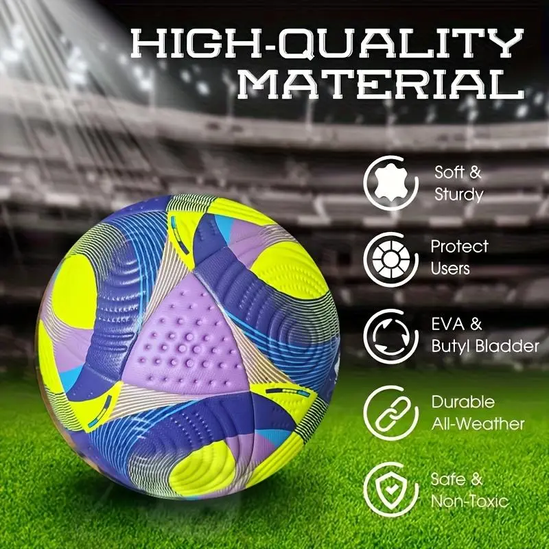 New Fluorescent Yellow No. 5 Football Adult Training Competition Model with High Elasticity, Protective And Wear-Resistant Ball Needle Net Pocket As a Gift