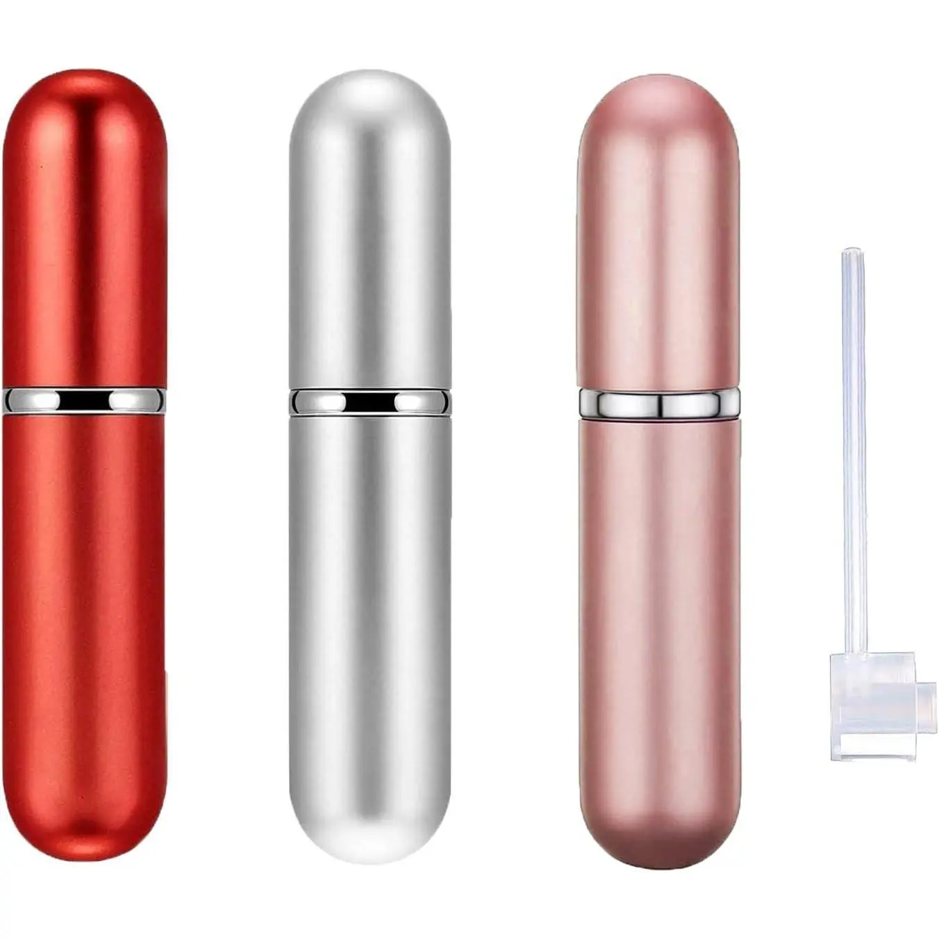 Refillable Perfume Atomizer Set, 4-Piece 5ml Portable Travel Bottles with Leak-Proof Design for Men & Women - Pink, Red, Silver with Filling Tool, Refillable Design, Pump Bottles Set, Canister, Refillable Spray Containers, Anniversary