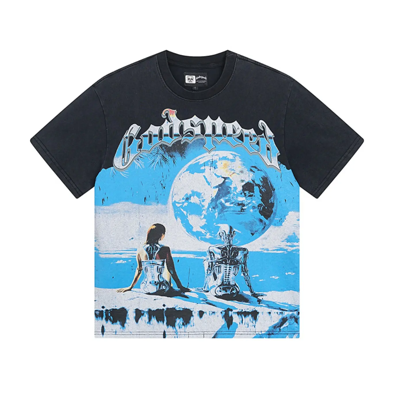 Godspeed Unisex Cyberpunk Graphic Cotton Tee Vintage Washed Oversized Streetwear Hip Hop Sci Fi Globe Short Sleeve T Shirt Summer Trendy Graphic Tees