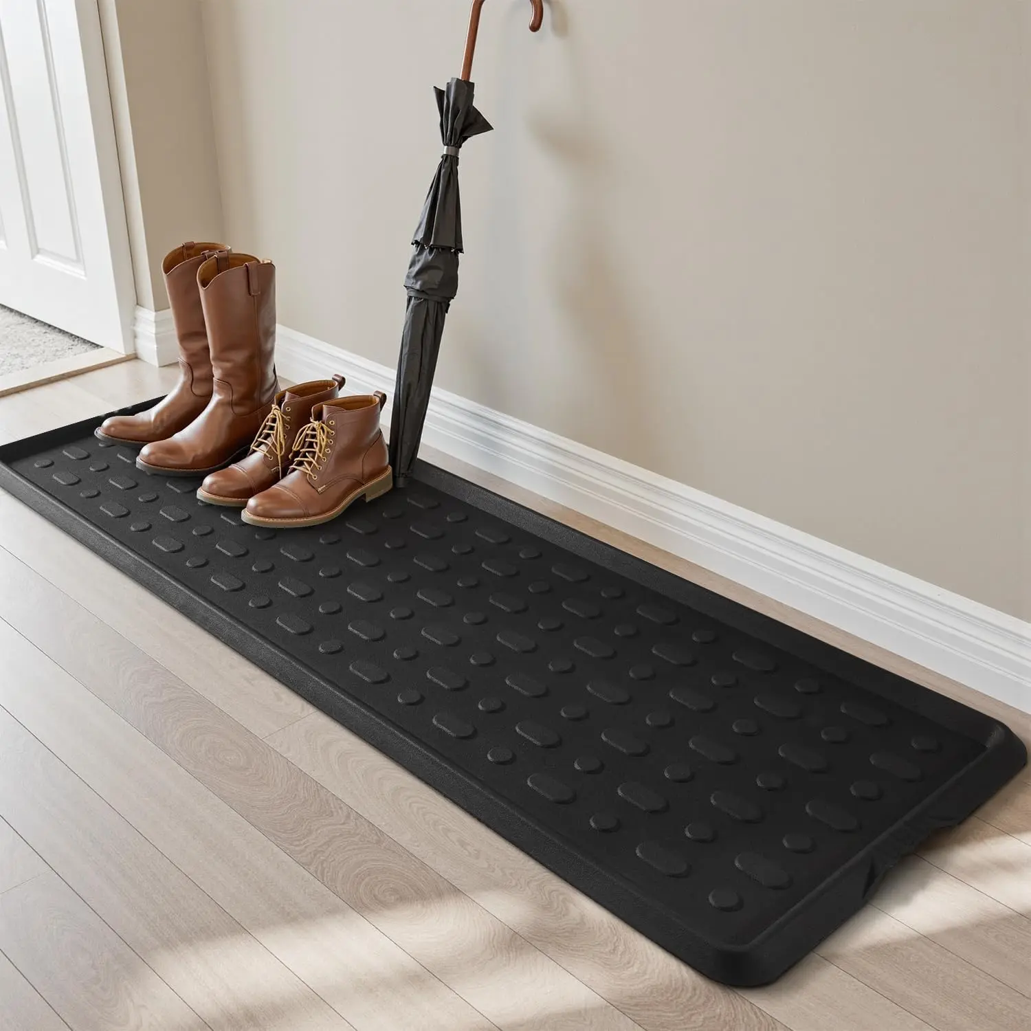 Durable Rubber Boot Tray and Shoe Mat for Entryway - Heavy Duty Waterproof Shoe Tray Organizer, Non Slip Boot Trays for Front Door, Entryway Muddy Shoes Storage, 16x48 Inches