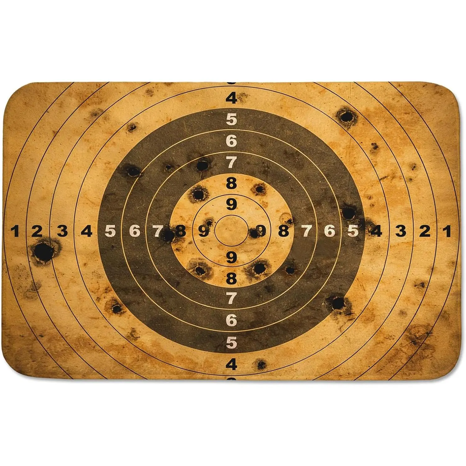 Vintage Shooting Theme Doormat, Rustic Look Weathered Bullet Hole Target Motif Floor Mat, Non-Slip Absorbent Rug for Gun Room Entryway Use & Garage Decor