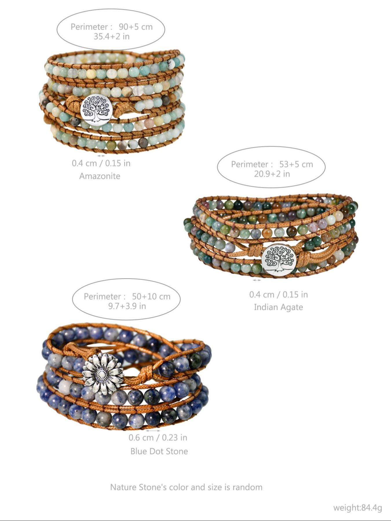 Boho Style Natural Amazonite Beaded Bracelet, Tree Of Life Charm Braided Bracelet for Women & Men, Fashion Jewelry Accessories for Daily Wear, Gift Ideas for Women