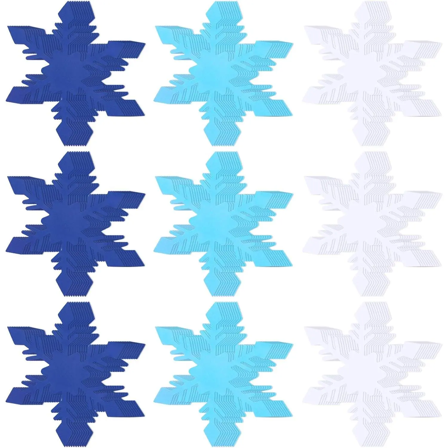 Snowflake Style Cardboard Paper Craft Cutouts - 120-Count White/Blue/Dark Blue Wall Ornaments for Classroom Bulletin Board Decor, Office School Educational Supplies DIY Projects, Synthetic