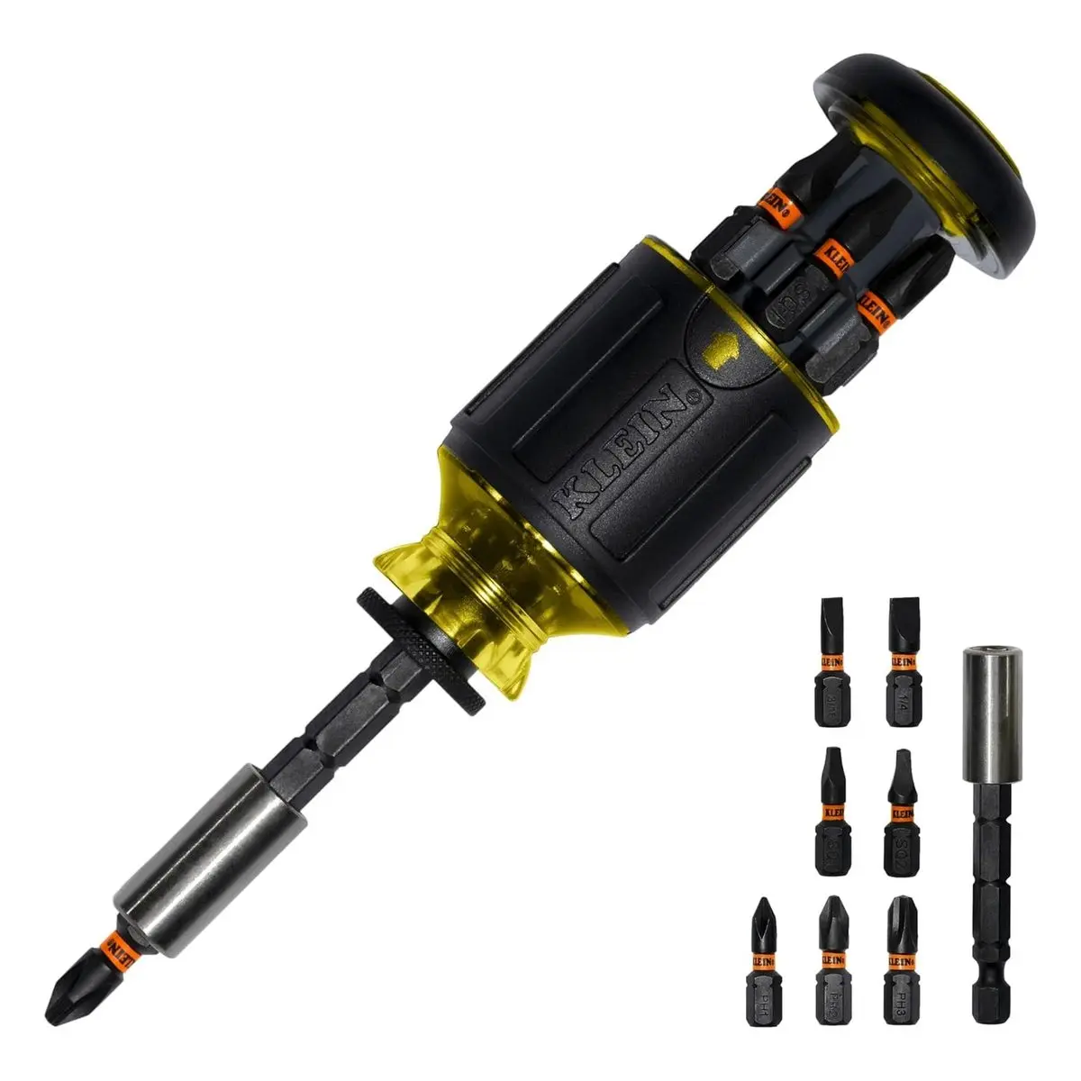 32308 Multi-bit Stubby Screwdriver, Impact Rated 8-IN-1 Adjustable Magnetic Tool with Phillips, Slotted, Square and Nut Driver