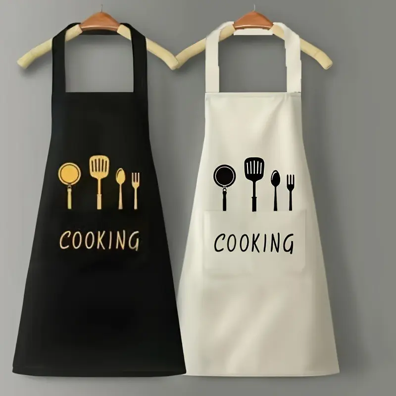 2 Cooking Aprons with Pockets • Suitable Hand Washing • Designed Specifically Kitchens And Restaurants • Available in Black Or White • Featuring Chef Hats And Cutlery Patterns
