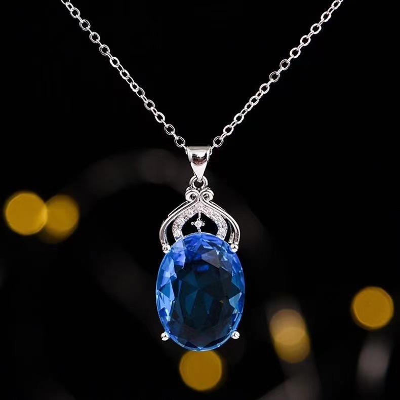 Same style imitation natural topaz set: colored gemstone ring, earrings, and pendant for women