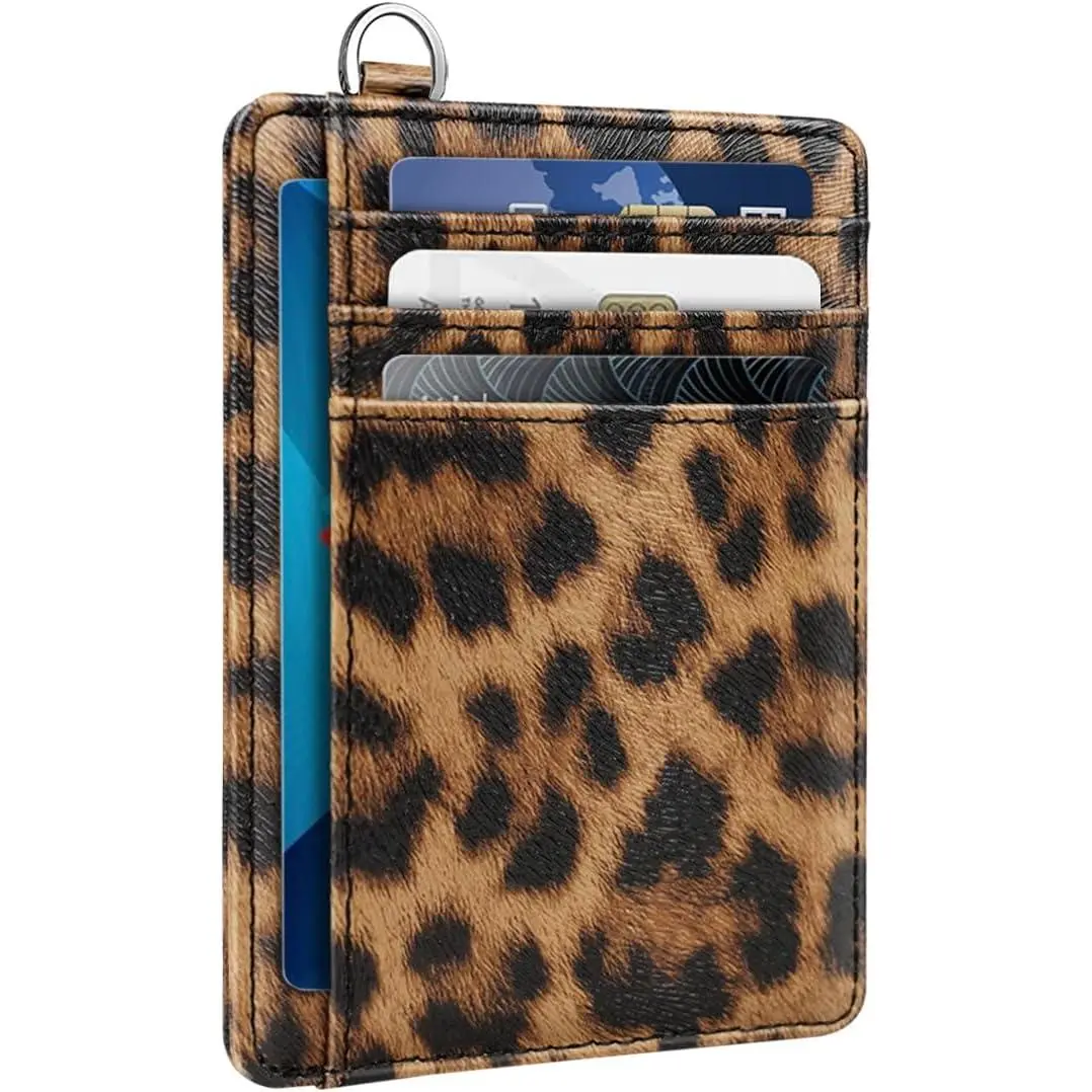 Coco Rossi Slim Front Pocket Wallet Leopard Credit Card Holder Women |   Minimalist, RFID Blocking, Cheetah Print Leather Wallets, Thin Cute Small ID Case, Keychian, Ladies Girls Gifts, Leopard