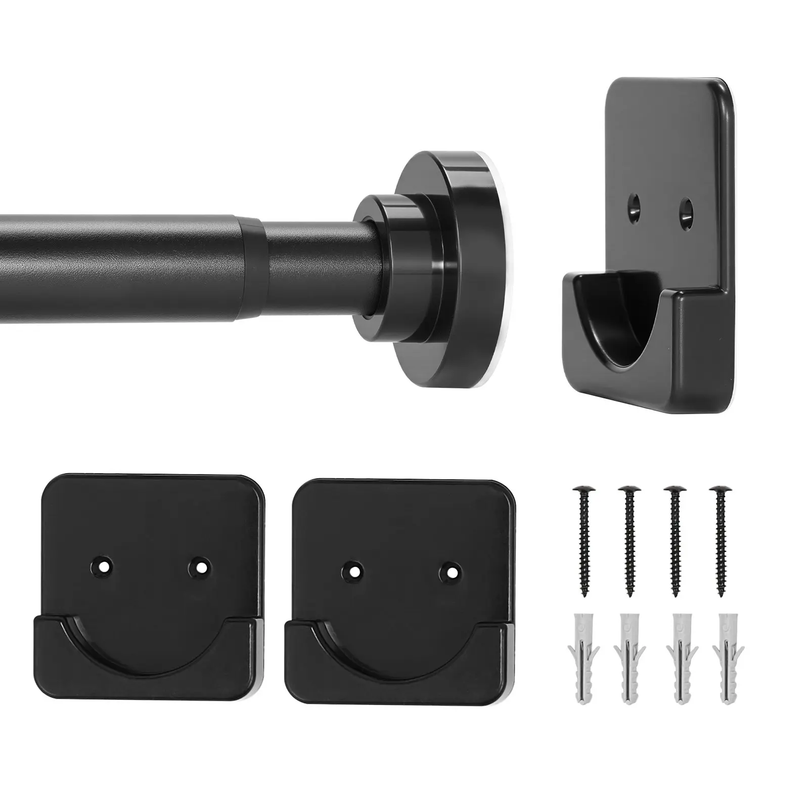 VEVOR Stainless Steel Shower Curtain Rod, 28-76 in, 1 in Diameter, Adjustable Spring Tension Rod with Holders, Tool-Free No-Drill Non-Slip Rubber Wall Installation, Water-Resistant for Bathroom, Room Divider, Black