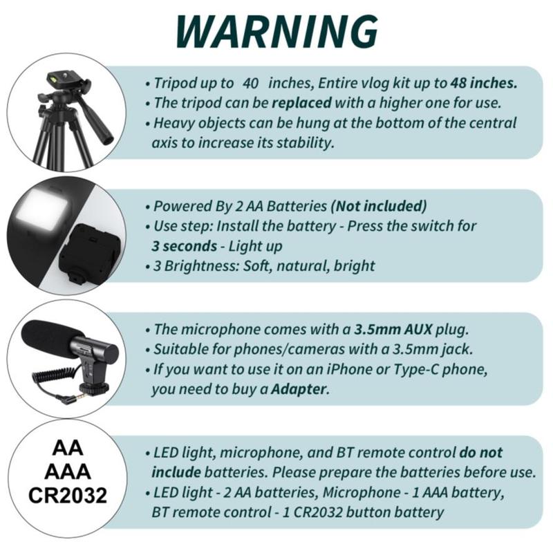Video Blog Kit for YouTubers, 1 Set Telescopic Tripod & Microphone & Fill Light & Remote Control, Perfect Video Recording Accessories for iPhone & Android & Camera, Video Recording Equipment, Vlogging Kit