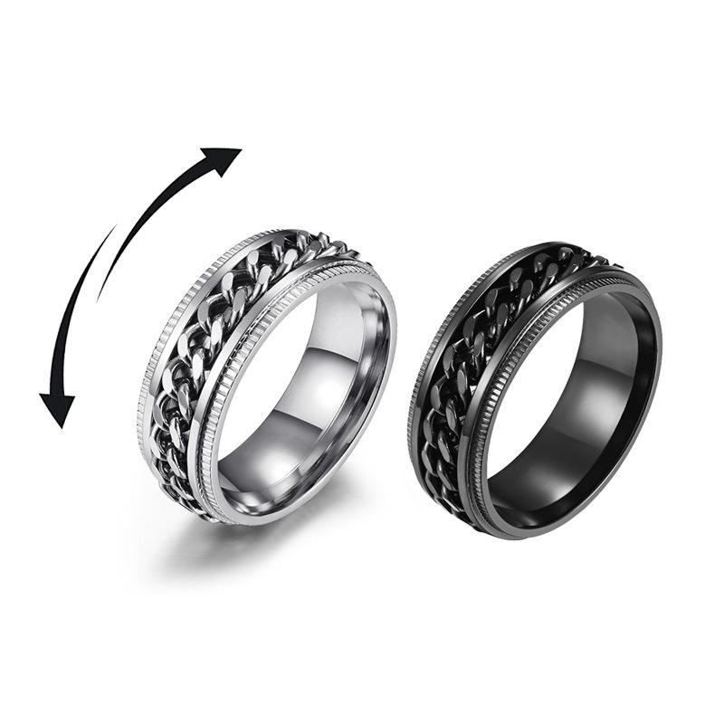 Anxiety Spinner Ring Stainless Steel Rotating Men's Ring Embossed Chain Fidget Band