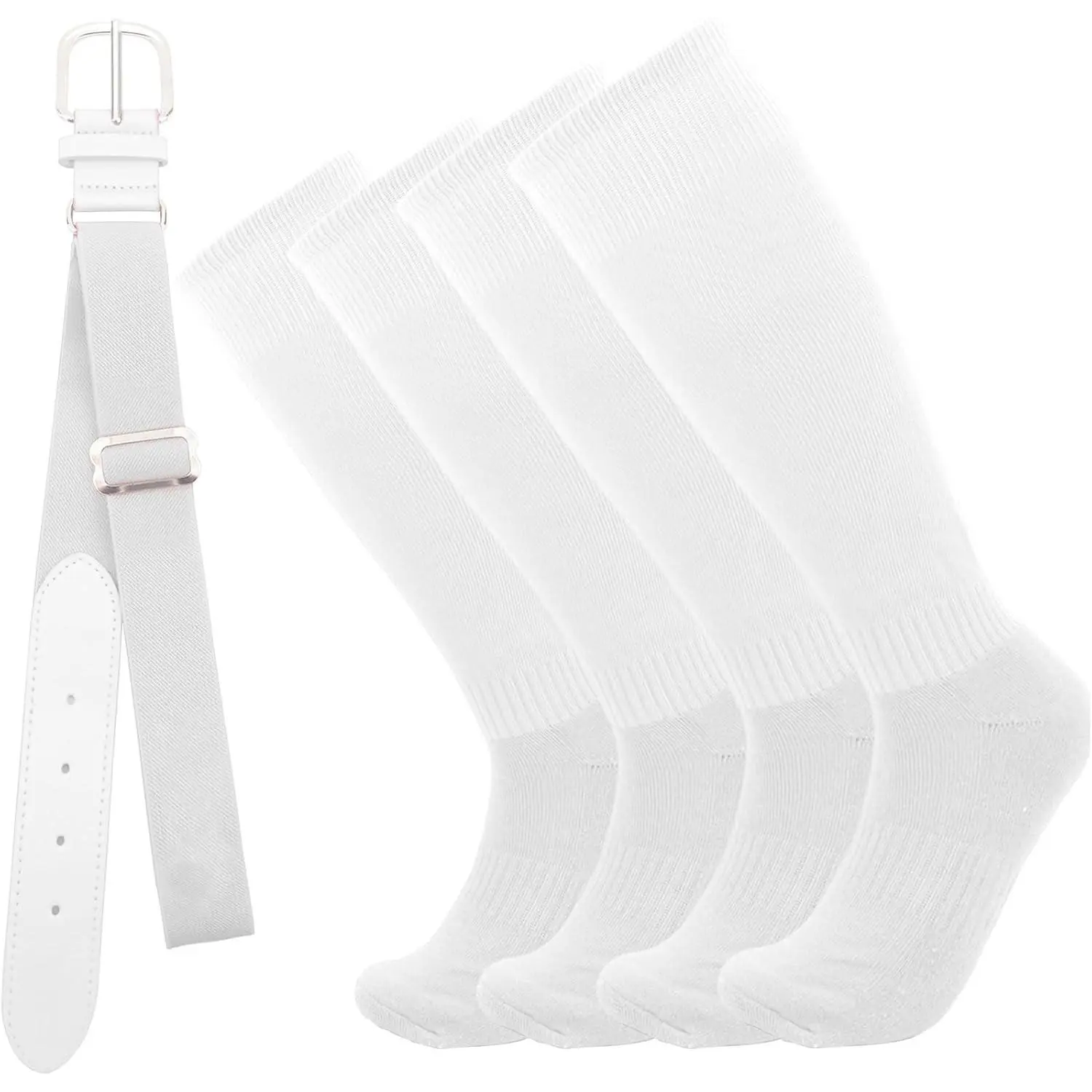 2 Pair Baseball Socks and Belt Set for Youth Adult Softball Socks Men Strenchy Baseball Belt Combo