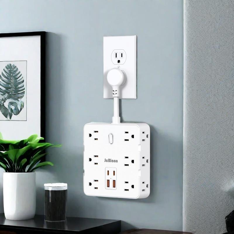 16-in-1 Power Strip with Switch & Surge Protective Socket, multi plug outlet, Multifunctional Power Strip with 12 AC Outlets & 2 USB & 2 Type-C for Office, Home and Travel